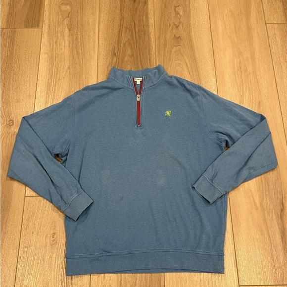 Peter Millar 1/4 Zip 100% Cotton Blue Sweater Green Squirrel Logo Size L - Picture 1 of 7